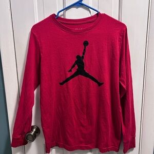 Jordan Kids Red Long Sleeve Tee with Black Graphic